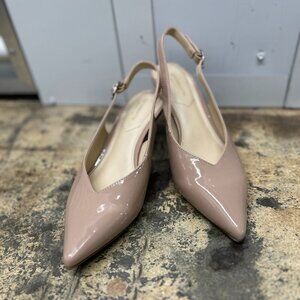 Beige/Nude Pointed Toe Sling Back Kitten Heel Mules